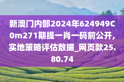 新澳门内部2024年624949C0m271期提一肖一码前公开,实地策略评估数据_网页款25.80.74