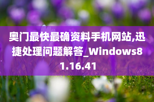 奥门最快最确资料手机网站,迅捷处理问题解答_Windows81.16.41