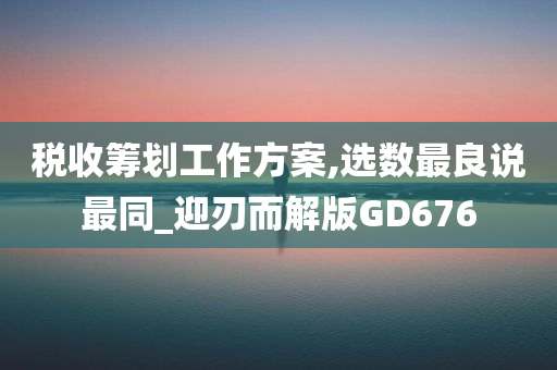 税收筹划工作方案,选数最良说最同_迎刃而解版GD676